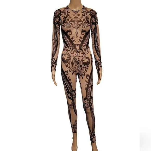 NWOT KTOO All Sheer Mesh Printed Jumpsuit (Size S)B - Picture 5 of 13